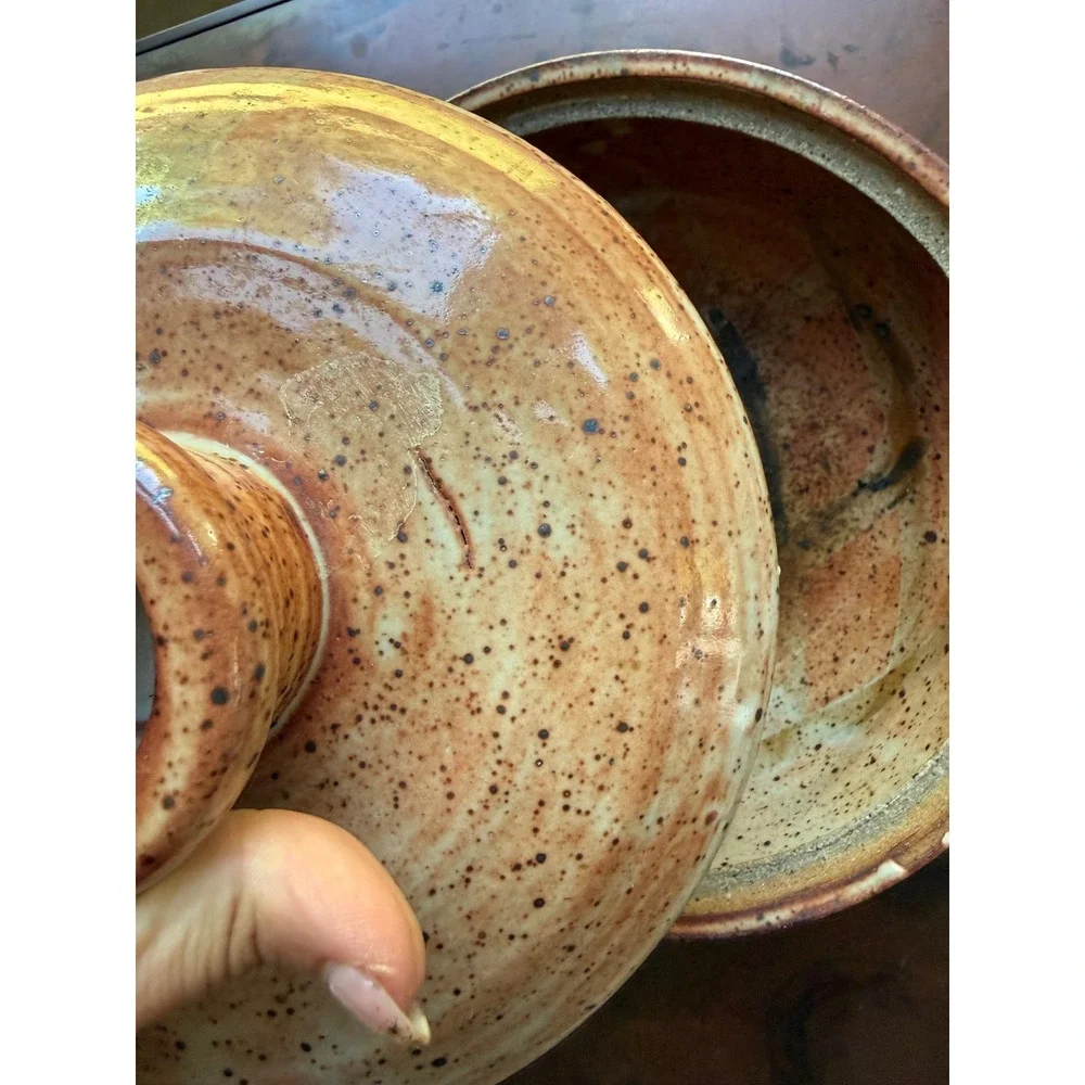 Vintage Studio Pottery Lidded Casserole Bowl Hand Thrown Stoneware Dish Handmade